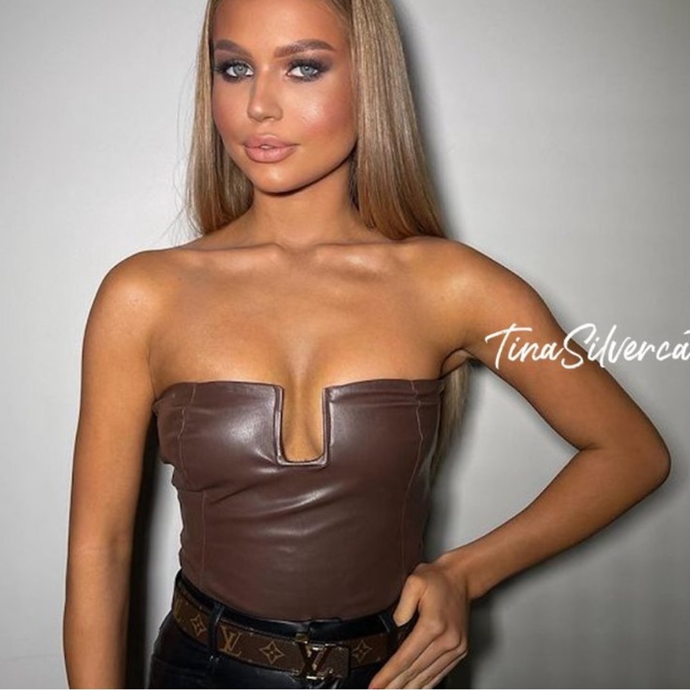 Zara brown faux leather strapless bodysuit bloggers fav body on NWT Medium - Picture 16 of 16